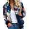 EQWIGKEIT Bomberjacke Damen Lässig Bikerjacke Leicht Pilotenjacke Vintage College Jacke Übergangsjacke Damen Oversized ReißVerschluss Kurz Outwear Blumenmuster Casual Mantel Langarm Motorradjacke