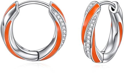 POPLYKE CZ Orange Creolen Sterling Silber Bunte Emaille Twisted Ohrringe Orange Schmuck Geschenke für Frauen