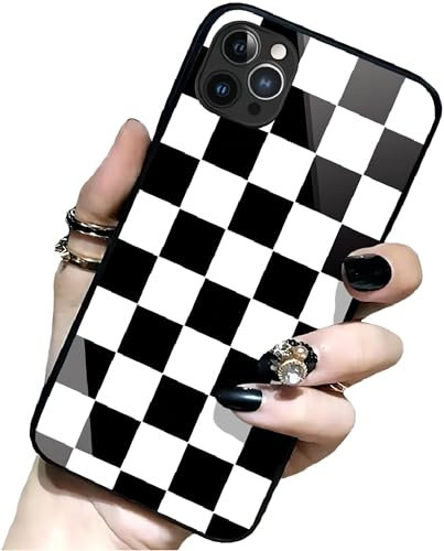 Vanqiang Checkerboard Phone Case Compatible with iPhone 15/14/13/12/11 Pro Max Plus Mini Grid Lattice Plaid Tartan Damier Chessboard Checker Flag Cover (iPhone 15, Black White)