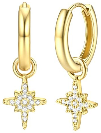 Dochais 14 Karat Vergoldet Huggie Creolen mit Blitz/Kreuz/Stern/Münz/PerlenOhrringe für Damen und Mädchen Chunky Knorpel Tropfen Ohrringe Hypoallergene Sehr Hautverträgliche Silber&Gold (Farbe5)