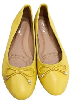 Ladies Flat Ballet Ballerina Pumps Plain Womans Work School Dolly Shoes SZ 3-8 (Yellow, UK Footwear Size System, Adult, Women, Numeric, Medium, 8)