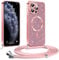 Phoona Glitter Cover per iPhone 11 Pro 5,8 con Cordino, Antiurto Silicone Protezione, Compatibile con MagSafe Cover con Cordino, Anti Graffi, Non Ingiallente, Rosa