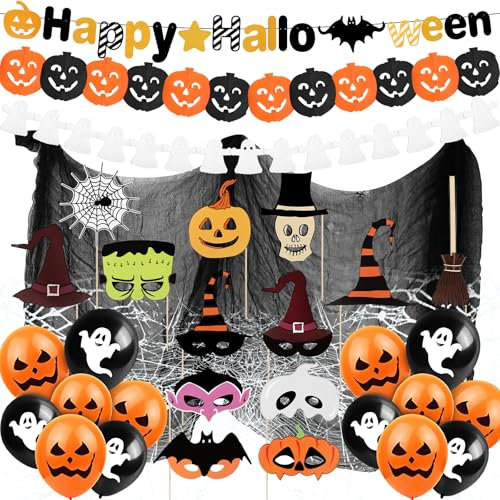 Halloween Decoration Set Girlande Set Halloween Kinder Deko Gruselige Fotorequisiten Happy Halloween Foilenballons für Grusel Halloween Party Horror Deko