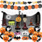 Halloween Decoration Set Girlande Set Halloween Kinder Deko Gruselige Fotorequisiten Happy Halloween Foilenballons für Grusel Halloween Party Horror Deko