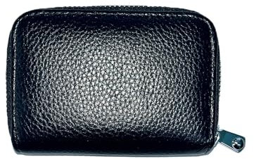 ONEBO 1 Paquet Cuir Noir Range Carte Bancaire, Fermeture Éclair Accordéon Bloquant RFID Porte Carte de Visite, 9 Emplacements Cartes, 2 Emplacements Portefeuille Connectés, Unisexe