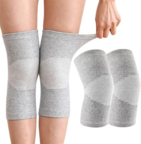 2 pcs Rodillera para mujer de bambú para hombres y mujeres, Menisco Rodillera Terapeutica Ajustable para voleibol, entrenamiento, artrosis y deportes, mangas para la rodilla (L)