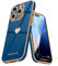 Teageo for iPhone 16 Pro Max Case with 2 Screen Protector Heart Pattern for Women Girls Luxury Bling Plating Soft TPU Anti-Scratch Shockproof Bumper Phone Case for iPhone 16 Pro Max, Royal Blue