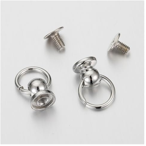 Rockreyoa O-Ring testa Button Studs ottone vite rivetti rivetti con anello, tappo a vite e anello di trazione, rivet in pelle artigianale rivetti in metallo per artigianato fai da te, borsa argento 20