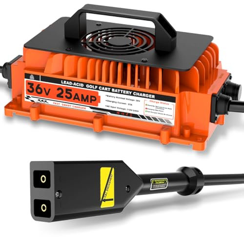 EZGO TXT Golf Cart Battery Charger 25 Amp 36 Volt with D Style Plug 1250W High Power 36V 25A Lead Acid IP67 Waterproof