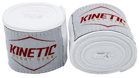 Kinetic Boxbandagen - Premium Handbandagen für Herren, Frauen, Kinder - Perfekt für Boxen, MMA, Muay Thai, Fitness - Halbelastisch mit Daumenschlaufe - Atmungsaktiv - extra lang (weiß, 4,5m)
