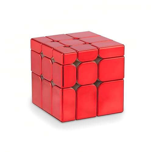 XMDCuber Magnetic Red Mirror Cube 3x3 Stickerless,Reflective Speed Cube 3x3x3 Mirror Red Shiny Surface Magic Cube