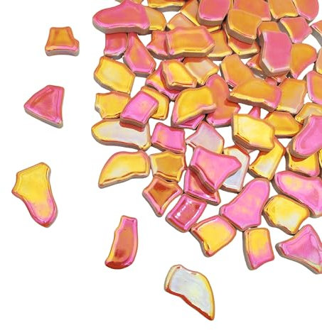 500 g unregelmäßige Keramik-Mosaikfliesen, 2–4 cm, Mosaik-Steine für DIY-Mosaikherstellung, Handwerk, Hobby, Kunst, Heimdekoration, Wanddekoration (irisierende Mandarine)