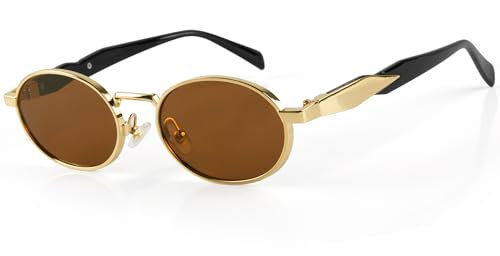 MEGAVOW Retro Sonnenbrille Damen Herren, Oval Sonnenbrille Damen Mode Metallrahmen Steampunk Brille UV400 Schutz Kleine Sonnenbrillen