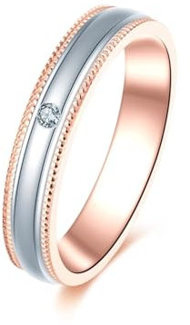 Tolldek 18 Karat Weißgold & Rotgold Ring, Klassisch Design Eheringe mit Diamant 0.01ct, Trauringe Weißgold 18K Au750 Verlobungsring Echtes, Gr.50 (15.9)