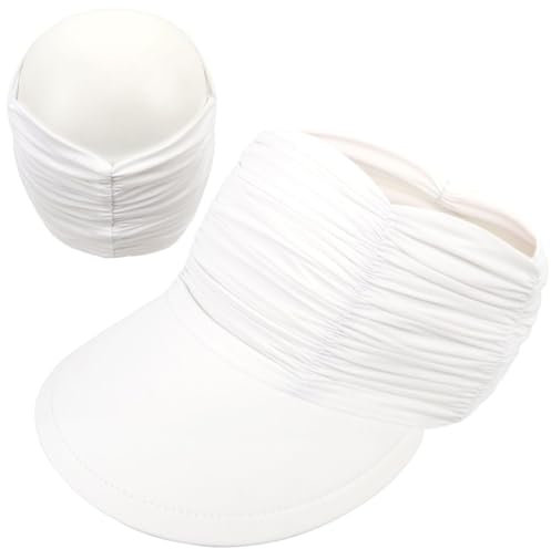 Enwokran Visor Cap Damen Sonnenhut Breite Krempe UV Protection Strand Sportmütze Strandhut Material mit Eisgefühl Faltenförmige elastische Hohlkappe Faltbar Sunblocking Hüte (Weiß)
