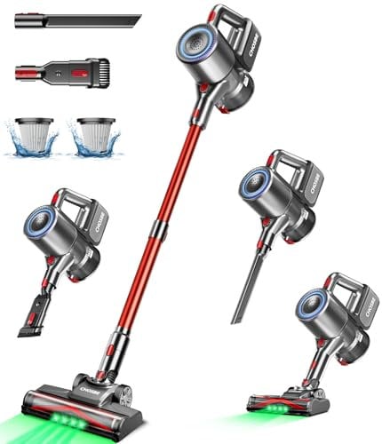 CHOSBE Cordless Vacuum Cleaner, 500W/40Kpa Stick Vacuum with 45Mins Runtime, Self-Standing Vacuum Cleaners for Home, Anti-Tangle, 1.5L Dust Cup, Rechargeable Vacuum for Hardwood Floor Carpet Pet Hair