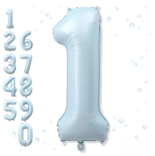 Big Number 1 Balloons, Light Matte Sky Blue Foil 1 Balloon Numbers 40 Inch, Giant 1st Birthday Party Decor, Baby Blue Mylar Helium One Balloon for Boys Girls Baby Shower Anniversary Decorations