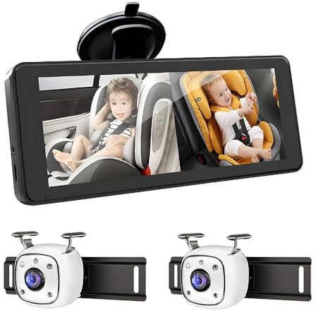 2-Wege-Baby-Auto-Kamera, HD 1080PBaby-Auto-Monitor 6,86-Zoll-Display, 150 ° Weitwinkel-Objektiv, HD-Nachtsicht automatische Umschaltung, 12V Baby-Autositz Monitor, kompatibel mit Allen Fahrzeugen