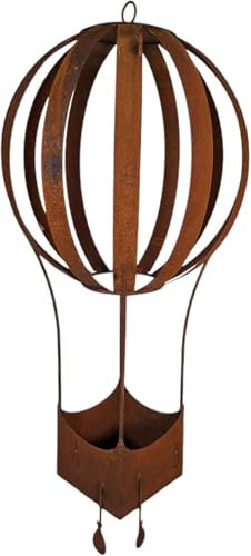 Rustikaler Hängekorb aus Edelrost, Heißluftballon-Design, XXL Größe Ballonfahrer Blumenampel Pflanzkorb Hängekorb Hängeampel Ampel Pflanzkorb Gartendekoration 60cm Ballon rostig