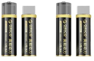 ORICO Ener-G Pilas Recargables de Litio AA Tipo A 4-Pack 1,5V 1400mWh, Recargables hasta 1500 Veces, Carga Rápida en 1,5 Horas para Mandos a Distancia, Juguetes Electrónicos