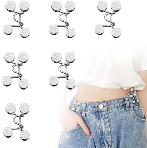 Minfuerang 6 Pièce Boucles de Taille Réglable, Serre Taille Pantalon pour Ajuster la Taille des Pantalons(Argenté)