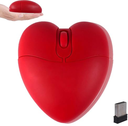 Wireless Bluetooth Mouse Cute Heart Shaped Bluetooth + 2.4GHz Dual-mode Lightweight Portable Silent Mice with Precise Tracking for Laptop Computer Tablet Mac MacBook Desktop Kids Girls Women Gift（Red）