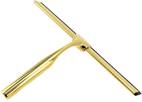 Flylin 10 Inch Stainless Steel Shower Squeegee, All-Purpose Household Window Mirror Squeegee with Hook, Scraping Tools for Bathroom/Car Glass/Tile Wall/Glass Door (Gold)