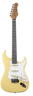 EKO GUITARS - ST‑300 E-Gitarre, Korpus aus Pappel, Ahornhals, Griffbrett aus Laurel, 3 Single-Coil Pickups, Tremolo-Brücke, Farbe Cream