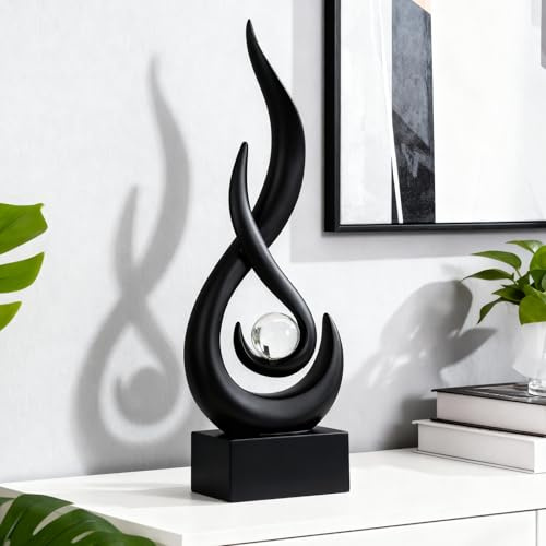 QCXWCJWD Black Flame Statue Minimalist Ornaments, Modern Abstract Sculpture, Art Resin Accent for Living room TV Stand Shelf Office Coffee Table Centerpiece Art Decoration Collectibles