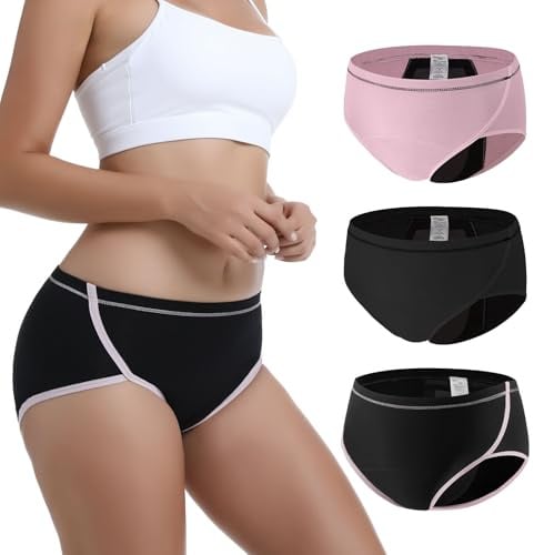 Carer pack de 3 bragas de incontinencia para mujer – Bragas menstruales reutilizables con capacidad de absorción de 120 ml para incontinencia y protección menstrual diseño minimalista talla M