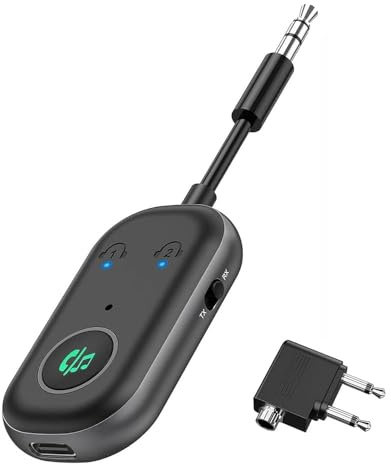 Ankilo Bluetooth 5.3 Receiver, 2-in-1 Transmitter Receiver for 2 Headphones | 3.5mm Jack Aux, Dual Connection, Airplane Bluetooth Adapter for Hi-Fi, Travel Flight, Home Stereo, Speaker