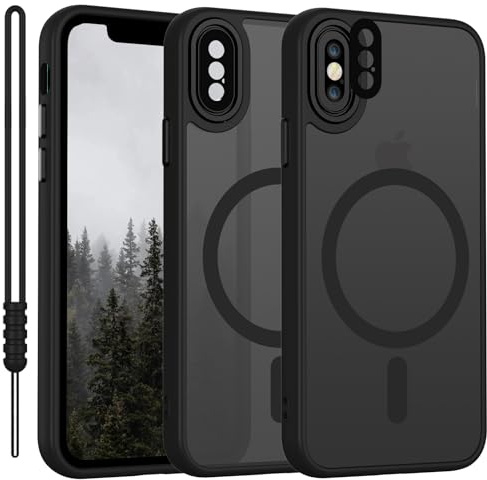 YUANDMI für iPhone X/XS Hülle kompatibel mit MagSafe, Handyhülle für iPhone XS Magnetisch Leicht Dünn Matte Touch, rutschfest Kratzfest Schutz Stoßfest Hülle Matt Schwarz