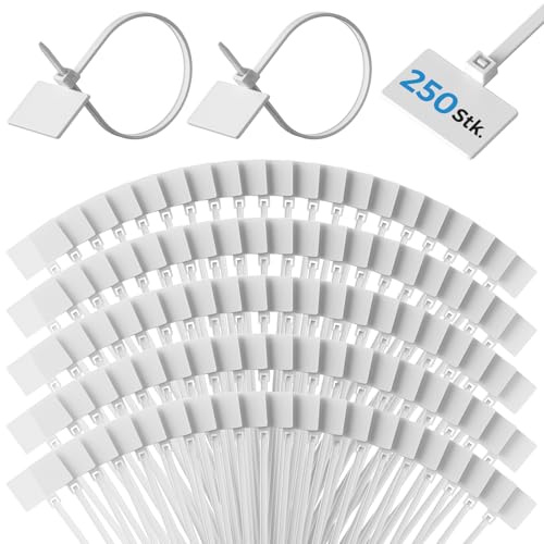 250 Stück Kabelbinder, Kabelbinder mit Beschriftungsfeld quer 150 x 4mm, Kabelbeschriftung Clips Set, Kabelbinder Weiß, Beschriftbare Kabelhalterungen für Kabelmanagement,Gartenarbeit