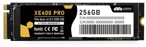 LinkMore XE400 Pro 256 Go NVMe SSD M.2 2280, PCIe Gen4 x4 (PCIe 4.0), SSD interne, jusqu'à 3600 Mo/s en lecture et 1500 Mo/s en écriture, pour appareils avec slot NVMe M.2 2280