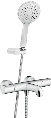 Belvit Hansgrohe Ecostat 1001 CL Wannenthermostat Set, Chrom | Sicherheitssperre 40° C, Handbrause 3 Strahlarten, Brauseschlauch 150 cm, G 1/2 Anschluss, Anti-Kalk Düse, Duschsystem