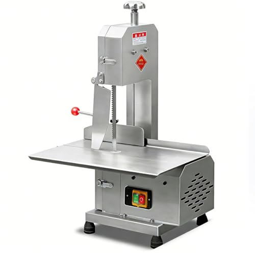GJBMXSM Sierra De Cinta Eléctrica Comercial para Carne 750 W Acero Inoxidable,Máquina Cortar Huesos,Trabajo 32,2 Cm X 47 Cm, Ancho Máximo De Corte 13 Cm, Cortadora Carne Congelada