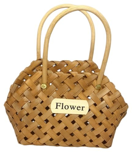 SHINEOFI Handgewebter Holzkorb Blumenaufbewahrungskorb mit Doppeltem Griffdesign Tragbare Holzhandtasche für Hochzeitsdeko und Vielseitige Wohnraumgestaltung in Kaffee