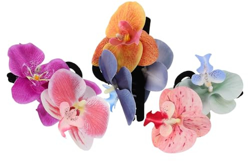 VILLCASE 3 Stück Orchideen Haarspange mit Blumenmuster Hawaiianische Haarspange aus Kunststoff Leicht und Formbeständig für Strandhochzeitsfrisur und Sommerurlaub
