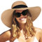 FURTALK Womens Sun Straw Hat Wide Brim UPF 80 Summer Hat Foldable Roll up Floppy Beach Hats for Women, Khaki+Black Ribbon, L-XL