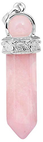 KYEYGWO Hexagonal Crystal Point Stone Pendant Necklace for Unisex, Rose Quartz Healing Gemstone Bead Pendant with Chain 23