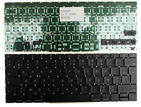 Keyboards4Laptops Francés versión retroiluminada (sin Placa retroiluminado) Negro Teclado de Repuesto para Ordenador portátil Compatible con Apple MacBook Pro 13 Inch Mid 2017