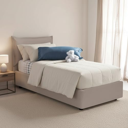 Talamo Italia - Einzelbett Marianna, Bettkasten mit Kunstlederbezug, 100 % Made in Italy, seitliche Öffnung, inklusive Matratze 80 x 190 cm, Taupe