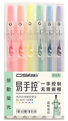 Evidenziatori retrattili, ricaricabili, punta a scalpello, colori assortiti, confezione da 6 Fluorescenza
