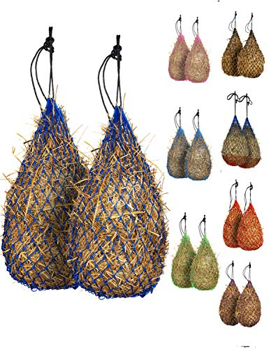 Majestic Ally 2 pcs Slow Feed 42” Hay Net for Horses, Strong Small 2x2” Holes, Adjustable Travel Feeder for Trailer and Stall, Simulates Grazing (Royal Blue)