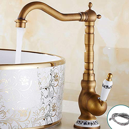 Keyohome Robinet de cuisine à levier unique de cuisine et salle de bain antique vintage mélangeur de cuisine classique en laiton (ancien)