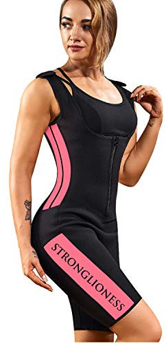 STRONGLIONESS Faja Reductora Adelgazante, Traje Sauna De Neopreno Moldeador De Figura Mujer Quema Grasa Suda 3 Veces Mas! Body Rosa Y Negro Fitness y Deportes (negro, xl)