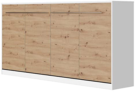 SMARTBett Standard 90x200 120x200 140x200 160x200 | Schrankbett, Wandbett, Wandklappbett fürs Gästezimmer, Büro, Wohnzimmer, Schlafzimmer Weiss/Wildeiche 90 Horizontal