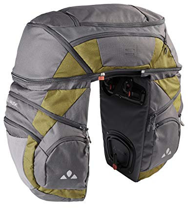 VAUDE Fahrradtasche für Gepäckträger Karakorum Pro 68L Grau/Grün, stylische Gepäckträgertasche, 100% wasserabweisend, Gepäckträgertasche hinten, einfache Befestigung