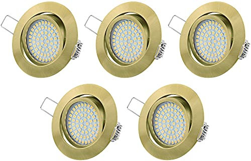 TEVEA PREMIUM LED Einbauleuchte - 3.5W 230v - Schwenkbare LED Einbaustrahler - Messing Gebürstet - Deckenspot - Austauschbar - Ultra Flach (5-er set) (Neutralweiss)