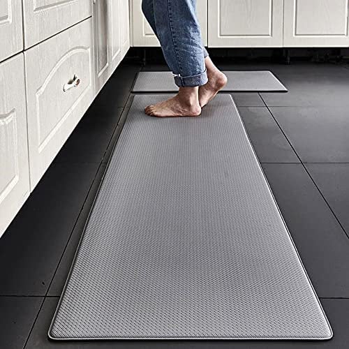 Kitchen Floor Mat 44x150cm Anti Fatigue Kitchen Rugs Mats Non Slip Standing Mat Area Rugs Waterproof Leather Oil Resistant Floor Mats for Kitchen,Office (Grey)